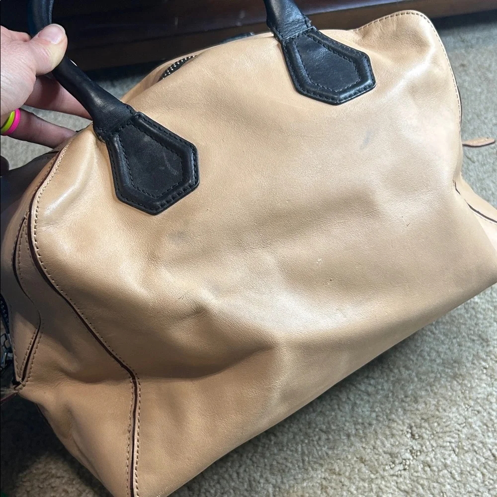 Rebecca Minkoff Jayden satchel nude color with green pull $395 MSRP